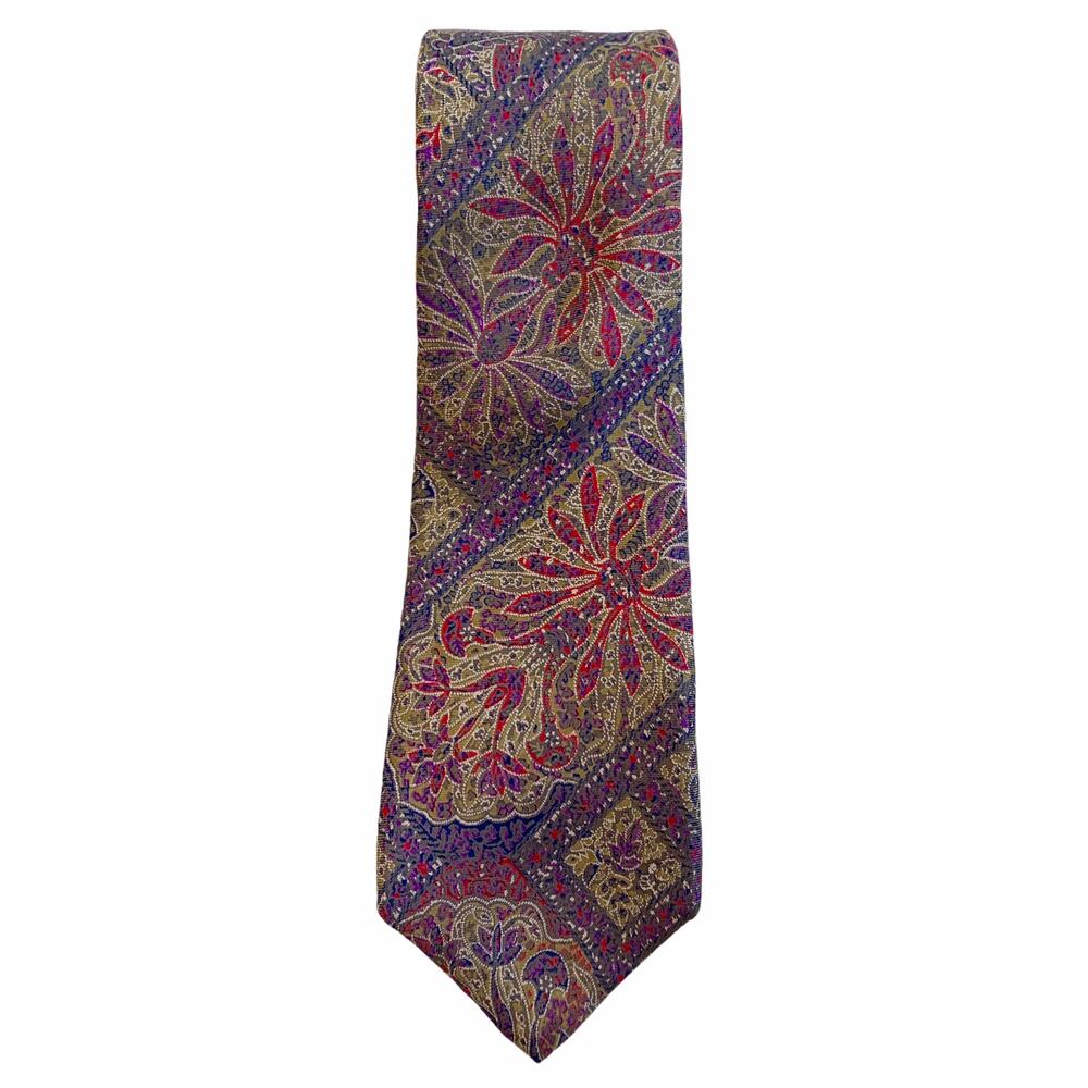 Strathmore Silk Paisley Scroll Floral Mod Purple Red Tie